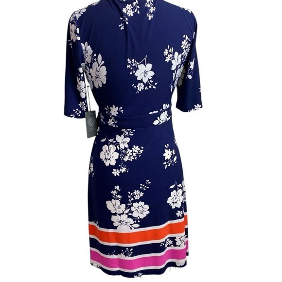 Floral Wrap Dress in Navy by Vince Camuto NEW ! V neck 1/2 sleeves - Picture 3 of 8
